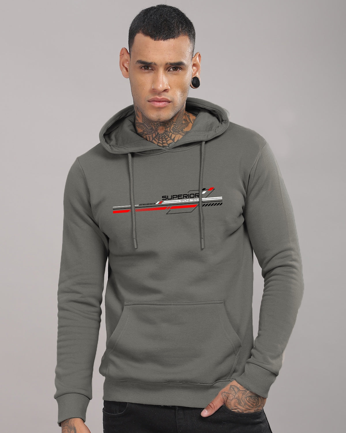 Men Grey Long Lasting Printed Hoodie
