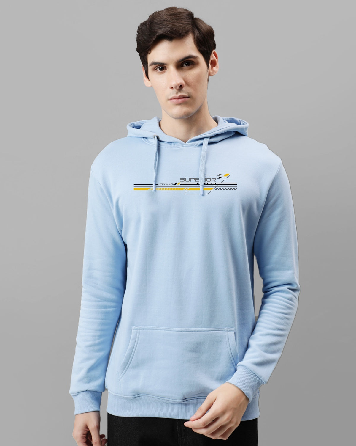 Men Sky Blue Long Lasting Printed Hoodie
