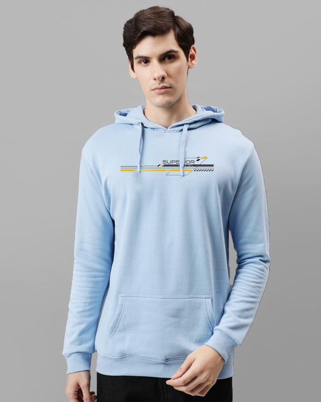 Men Sky Blue Long Lasting Printed Hoodie