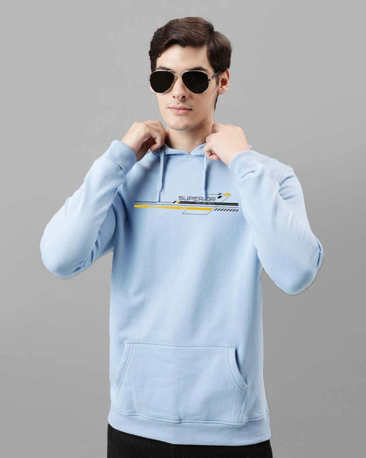 Men Sky Blue Long Lasting Printed Hoodie