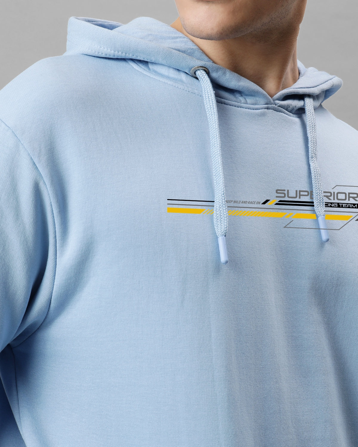 Men Sky Blue Long Lasting Printed Hoodie