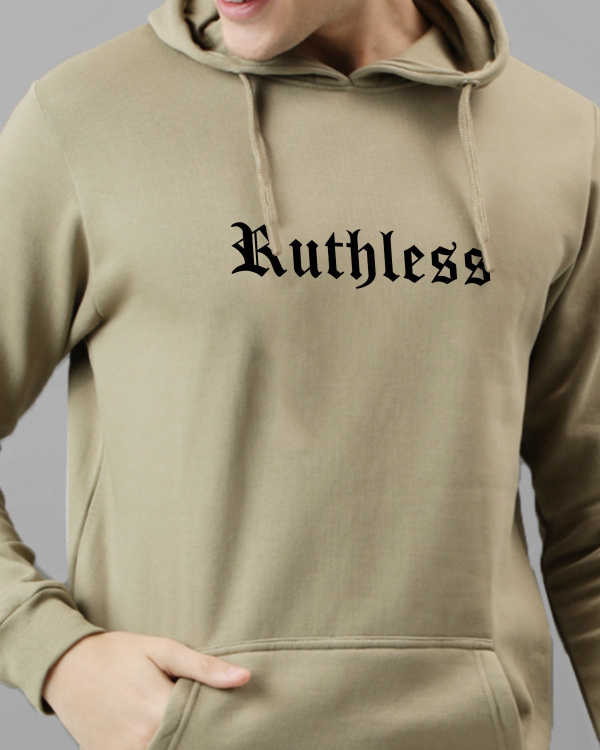 Men Beige Printed Hoodie