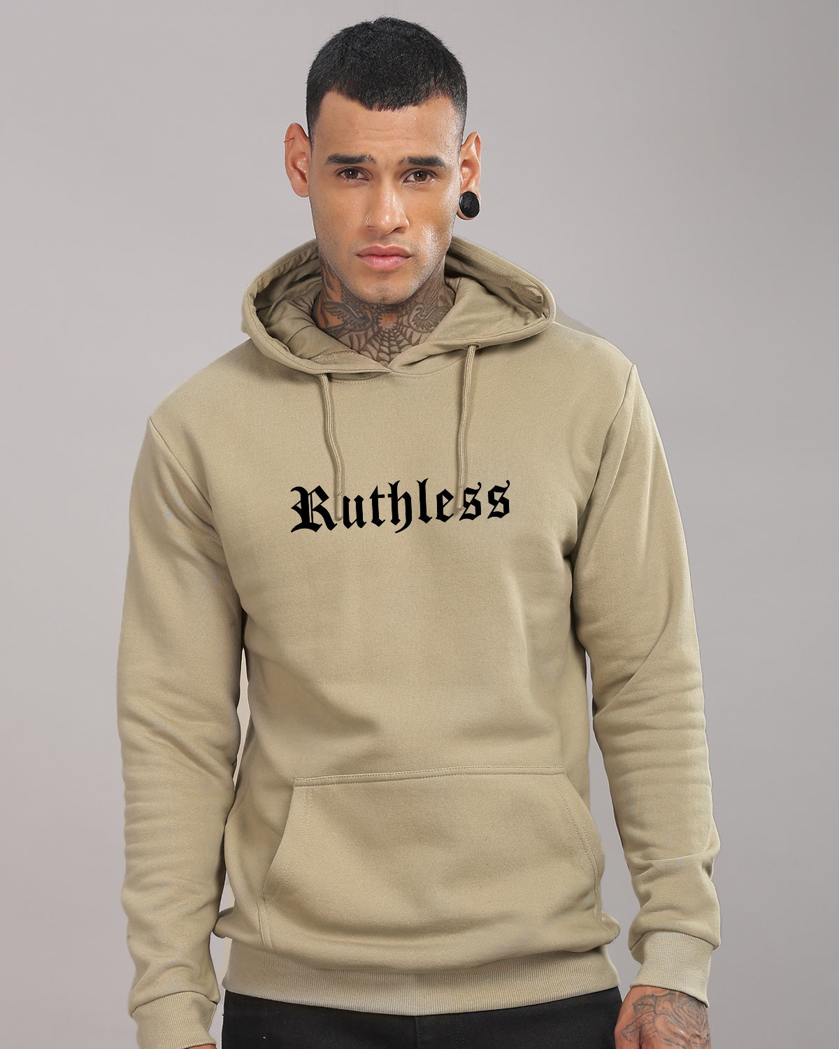 Men Beige Printed Hoodie