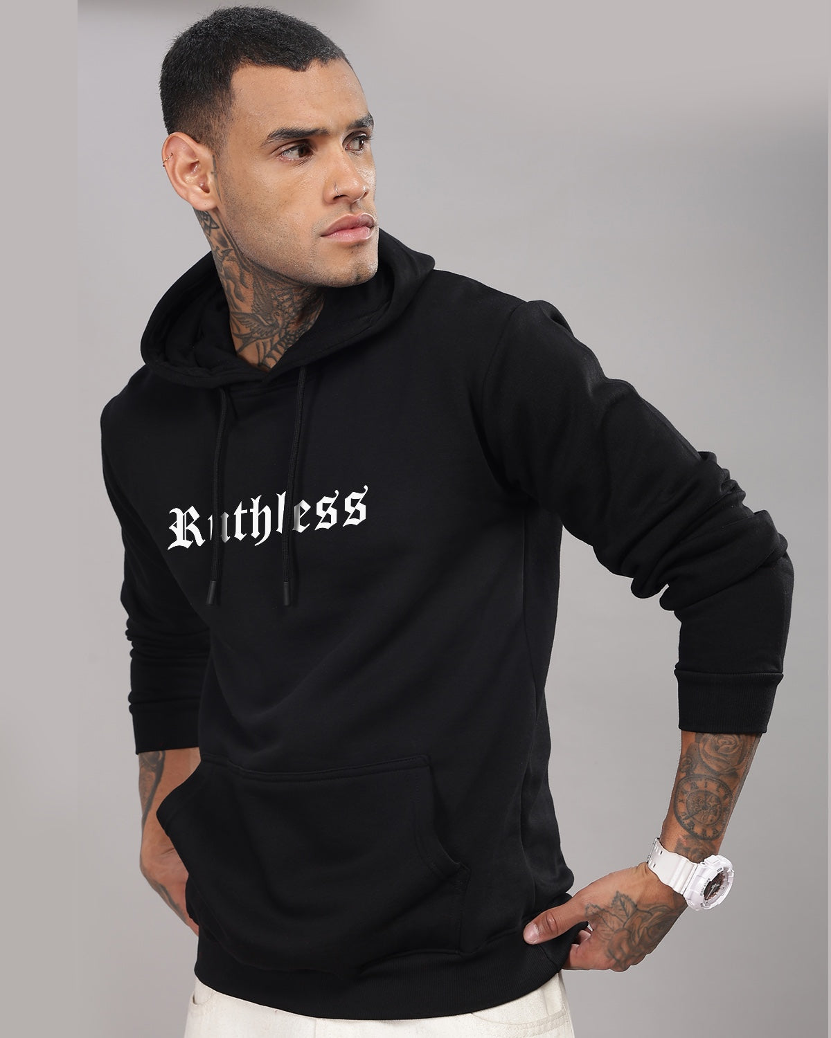 Men Black Printed Hoodie