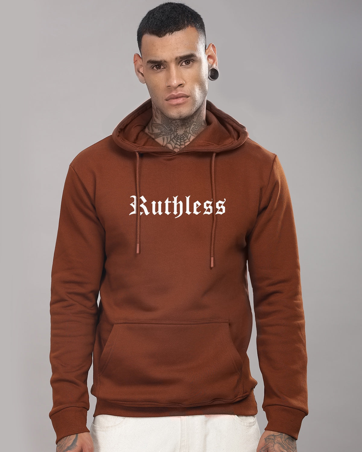 Men Downtown Brown Printed Hoodie