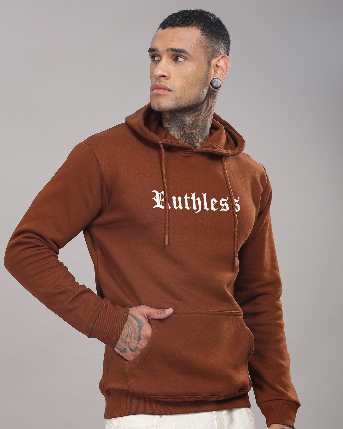 Men Downtown Brown Printed Hoodie