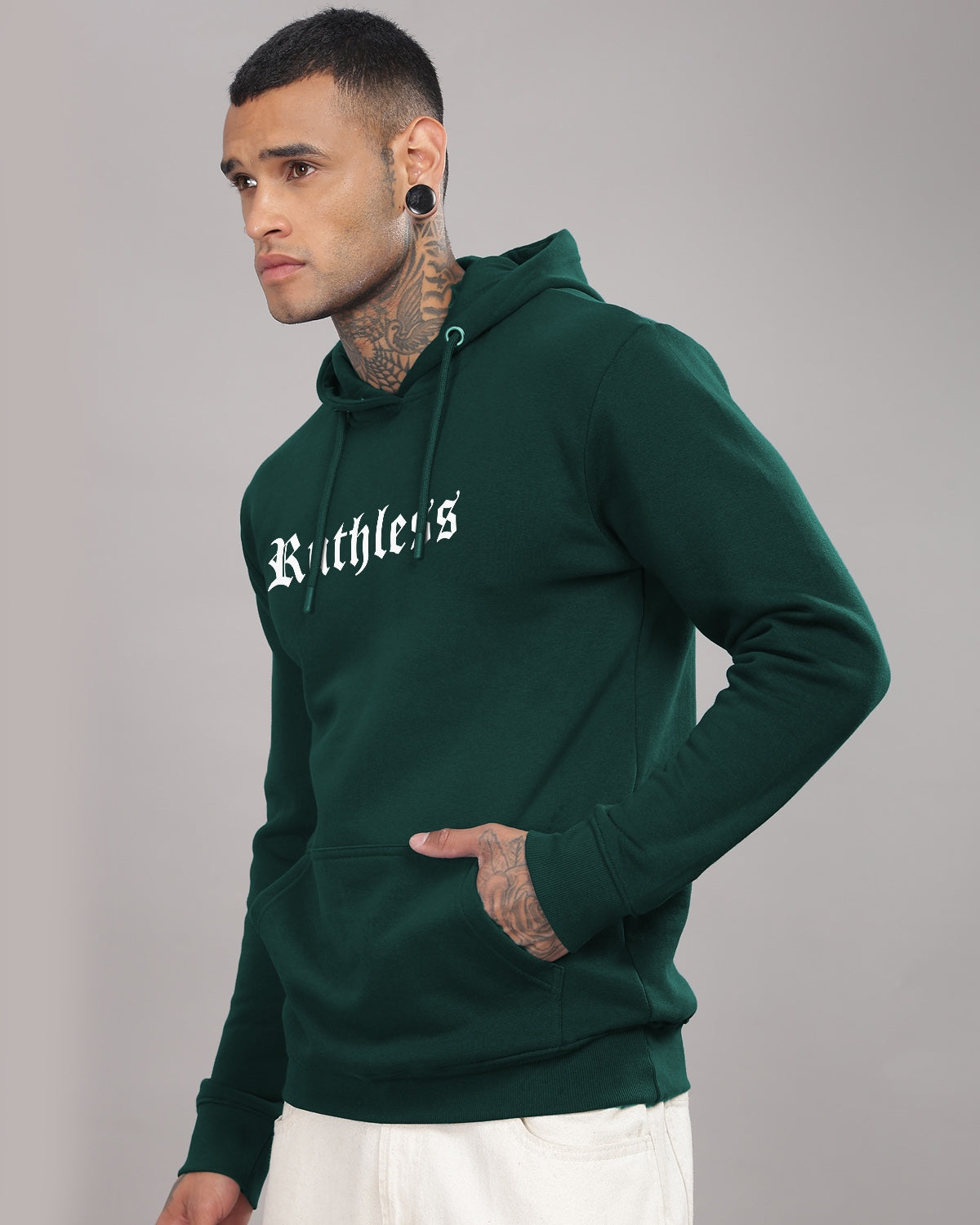 Men Green Printed Hoodie