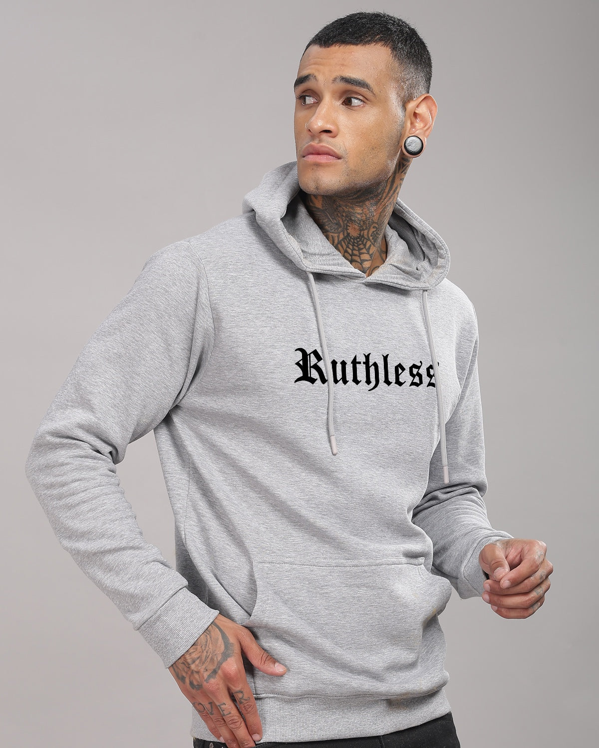 Men Grey Printed Hoodie