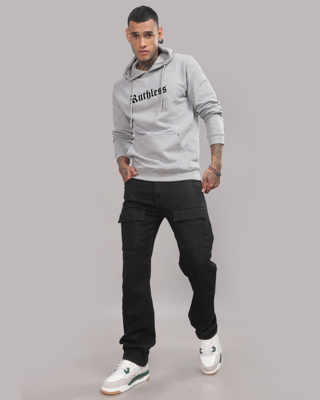 Men Grey Printed Hoodie