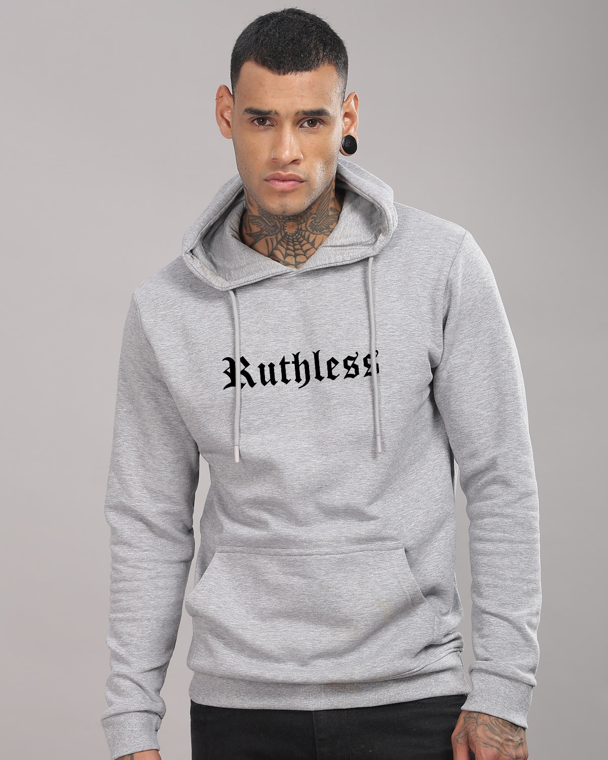 Men Grey Printed Hoodie