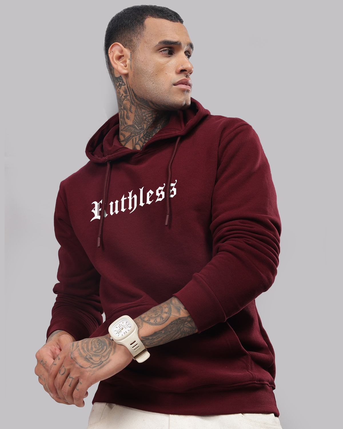 Men Maroon Printed Hoodie