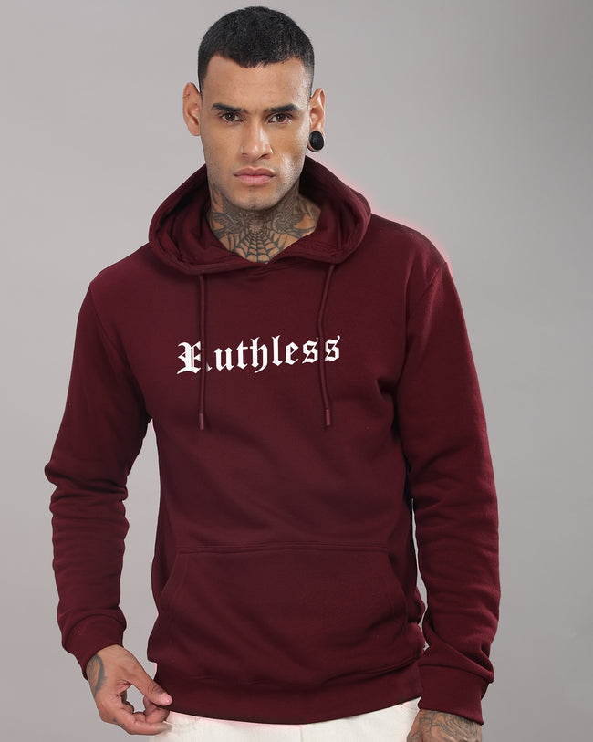 Men Maroon Printed Hoodie