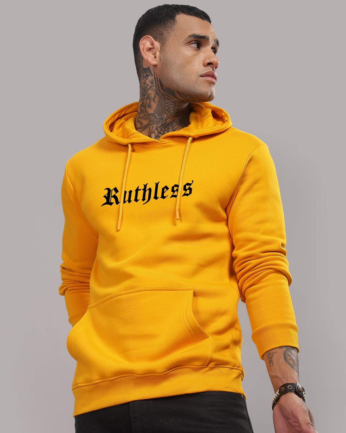Men Mustard Printed Hoodie