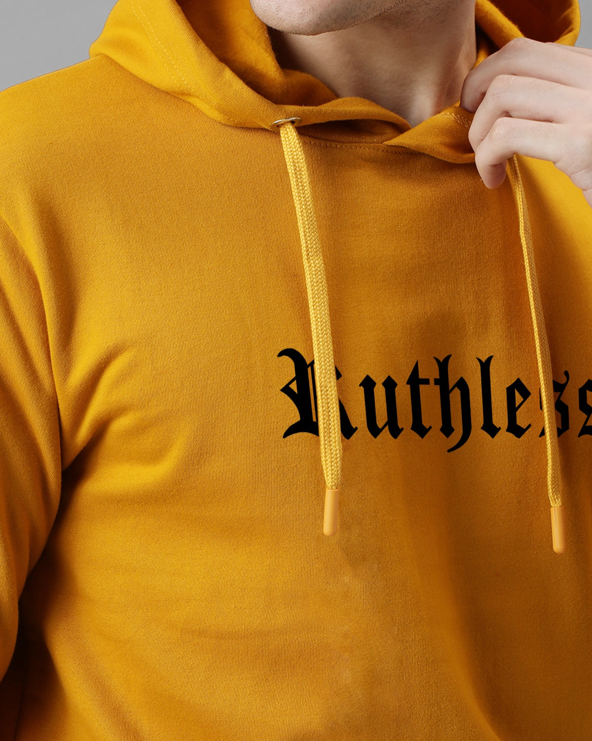 Men Mustard Printed Hoodie