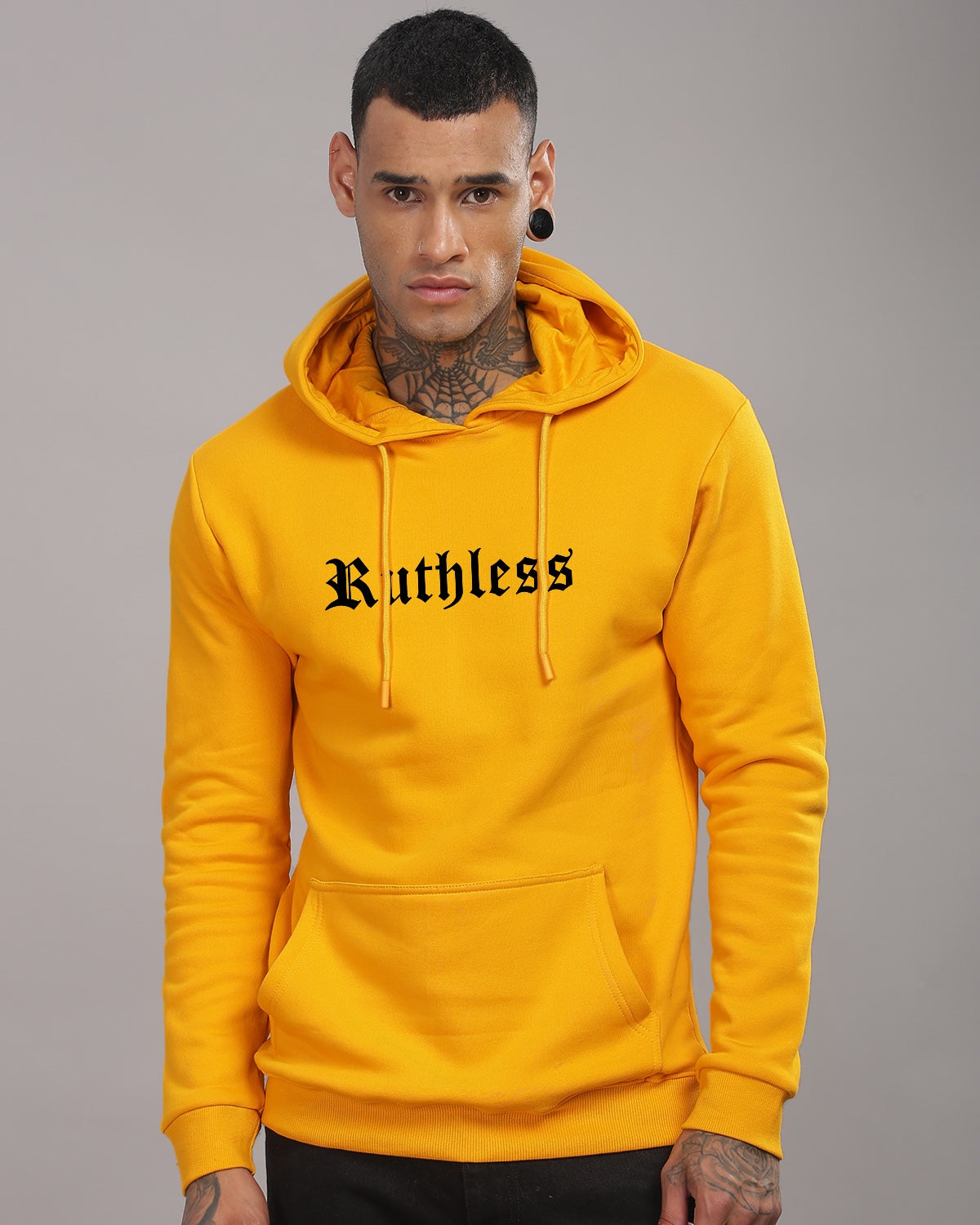 Men Mustard Printed Hoodie