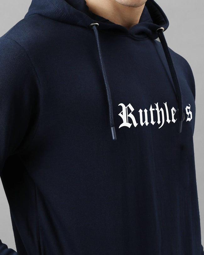 Men Navy Blue Printed Hoodie