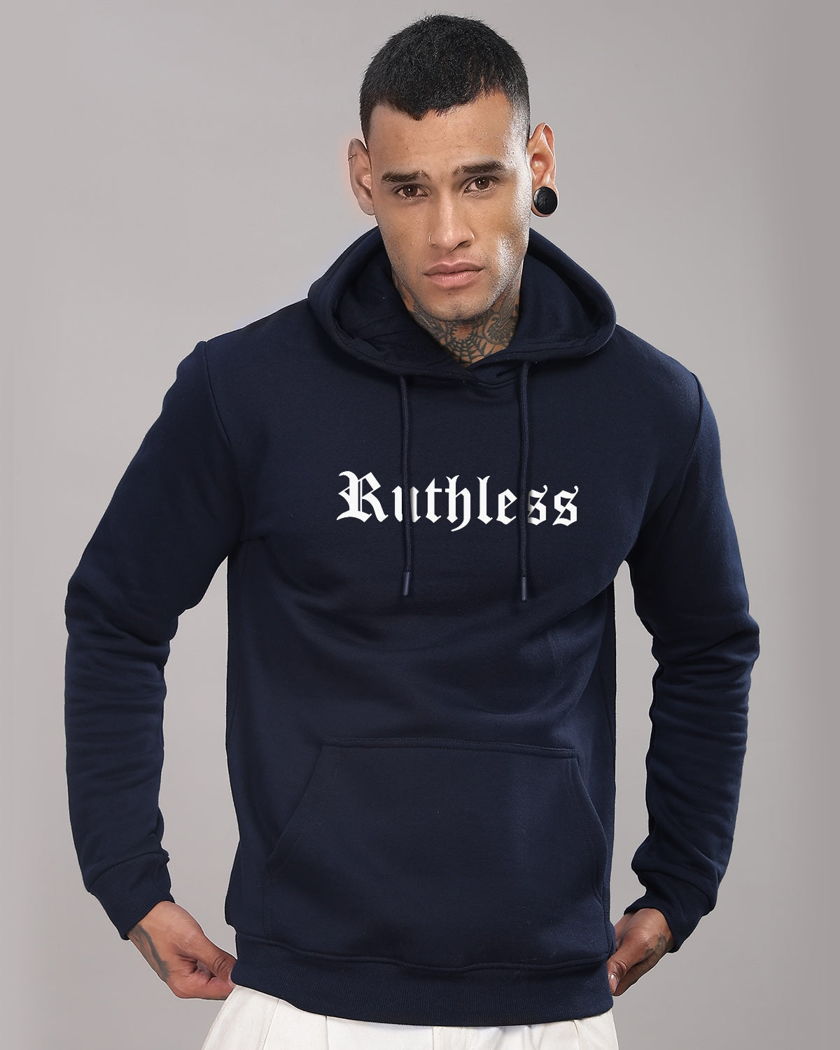 Men Navy Blue Printed Hoodie