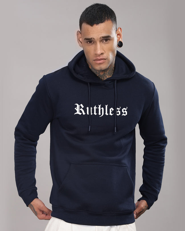 Men Navy Blue Printed Hoodie