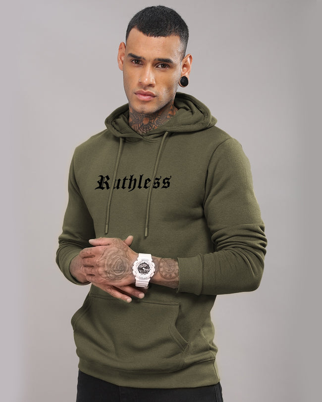 Men Olive Printed Hoodie