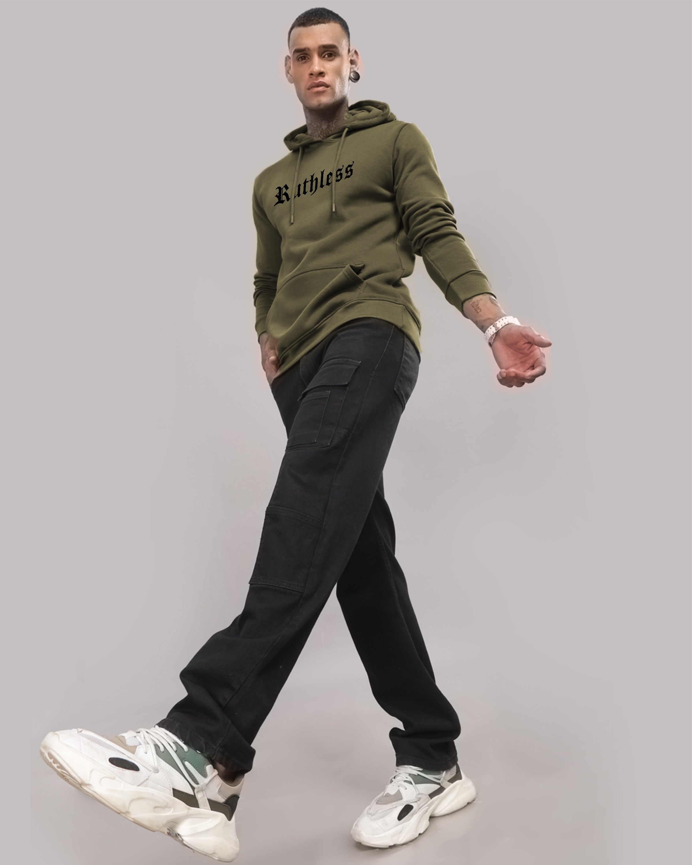 Men Olive Printed Hoodie