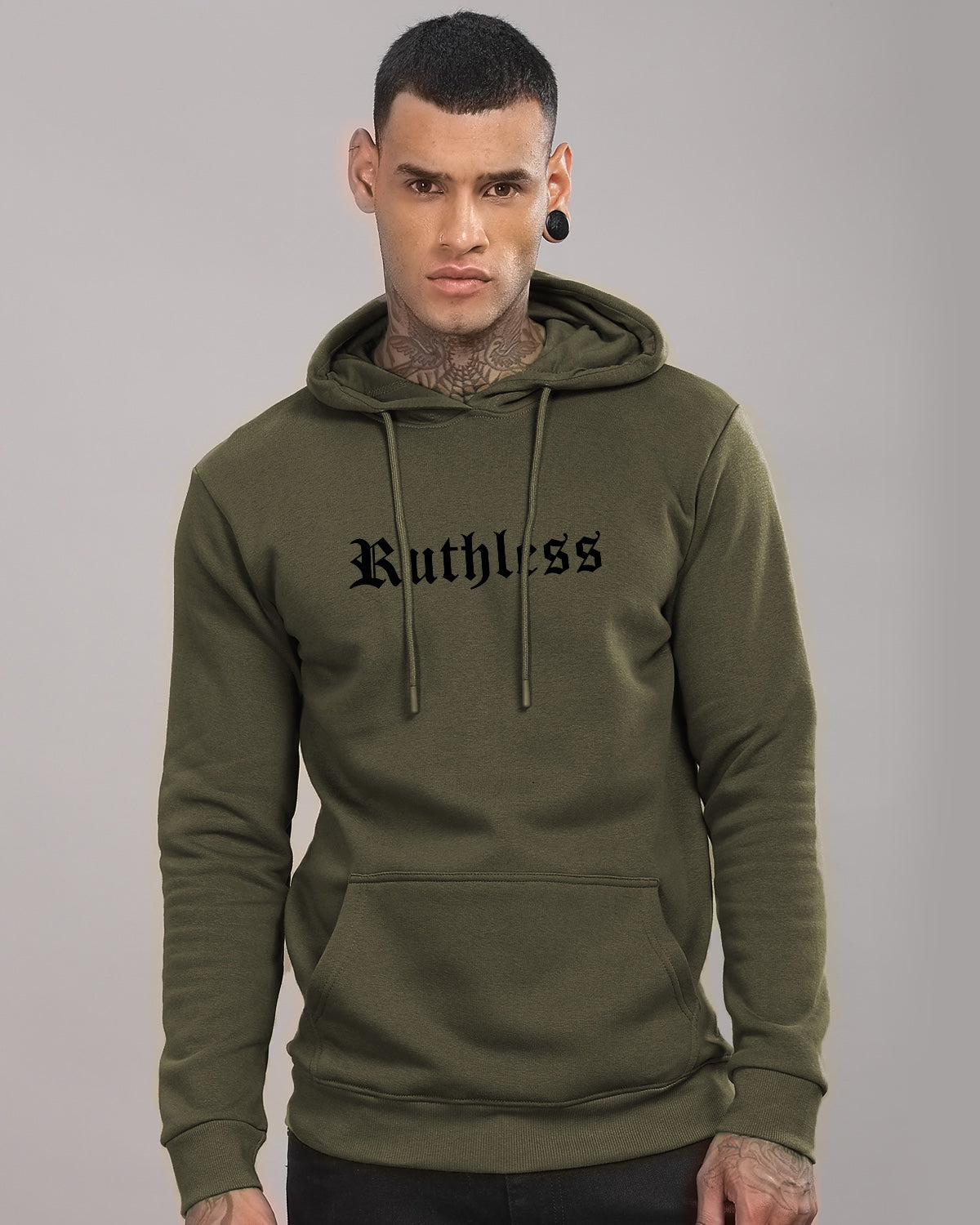Men Olive Printed Hoodie