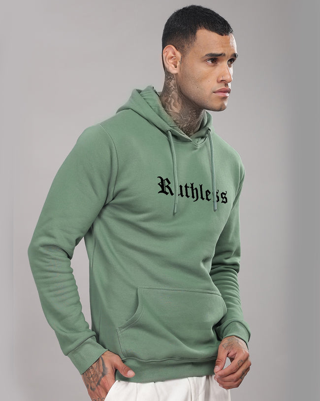 Men Printed Green Hoodie
