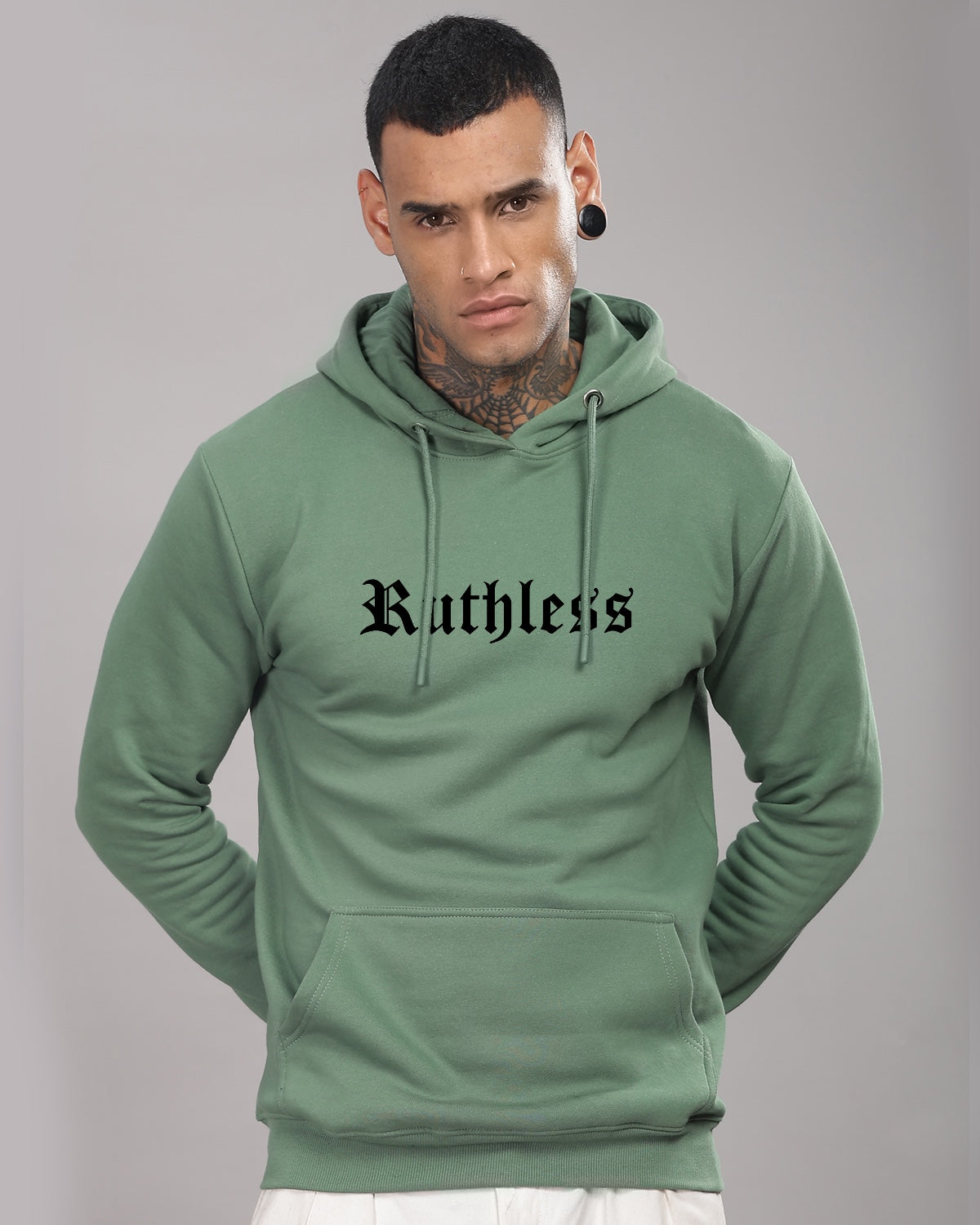 Men Printed Green Hoodie