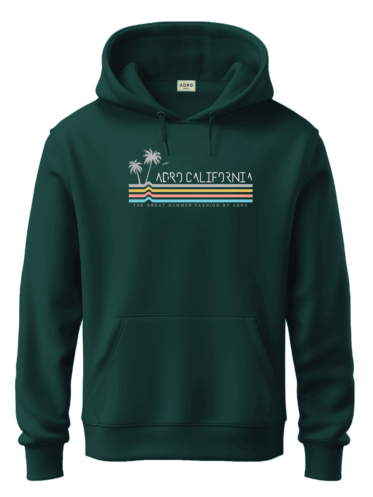 Men Green Cotton Fleece Hoodie
