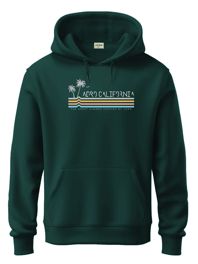 Men Green Cotton Fleece Hoodie