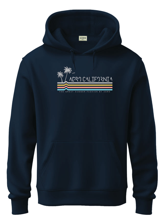 Men Navy Cotton Fleece Hoodie