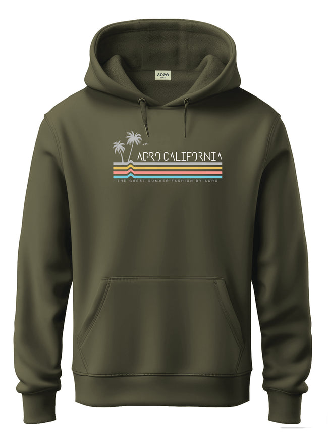 Men Olive Cotton Fleece Hoodie
