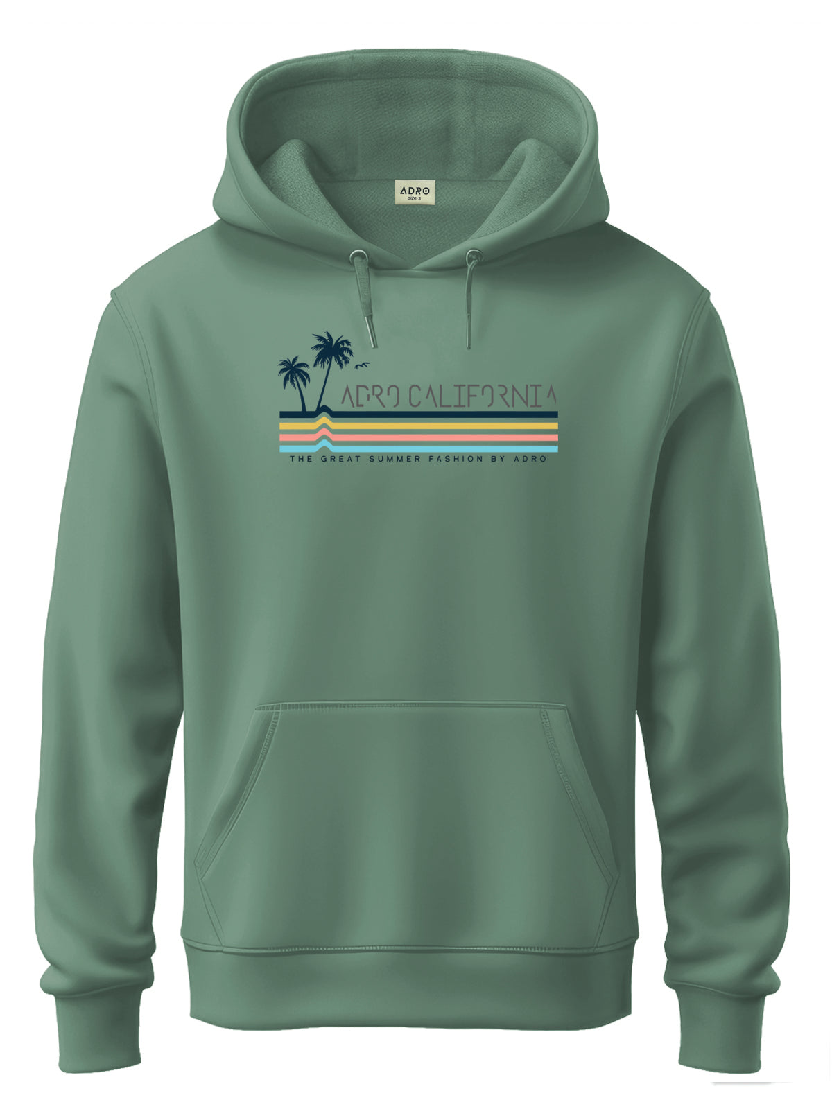 Men Green Cotton Fleece Hoodie