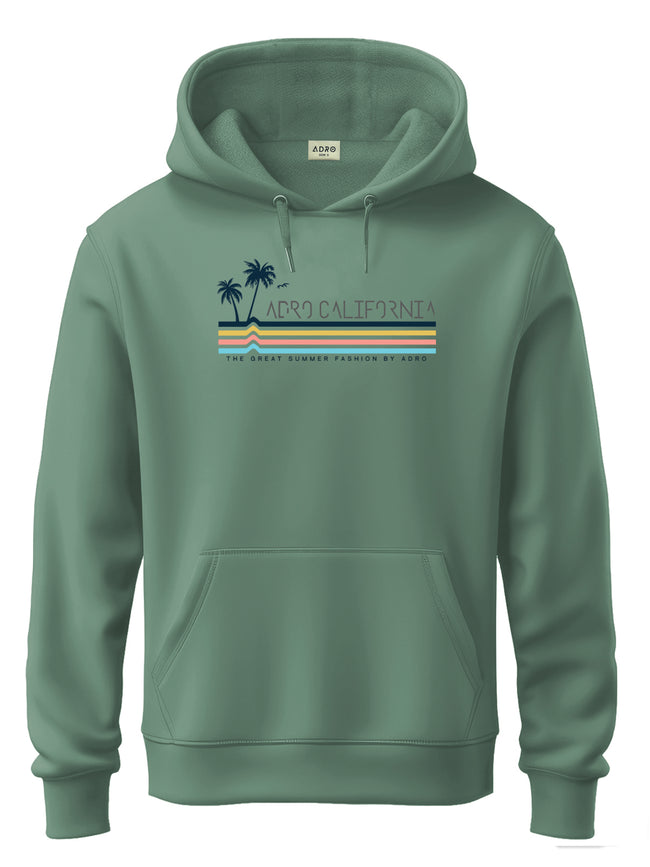 Men Green Cotton Fleece Hoodie