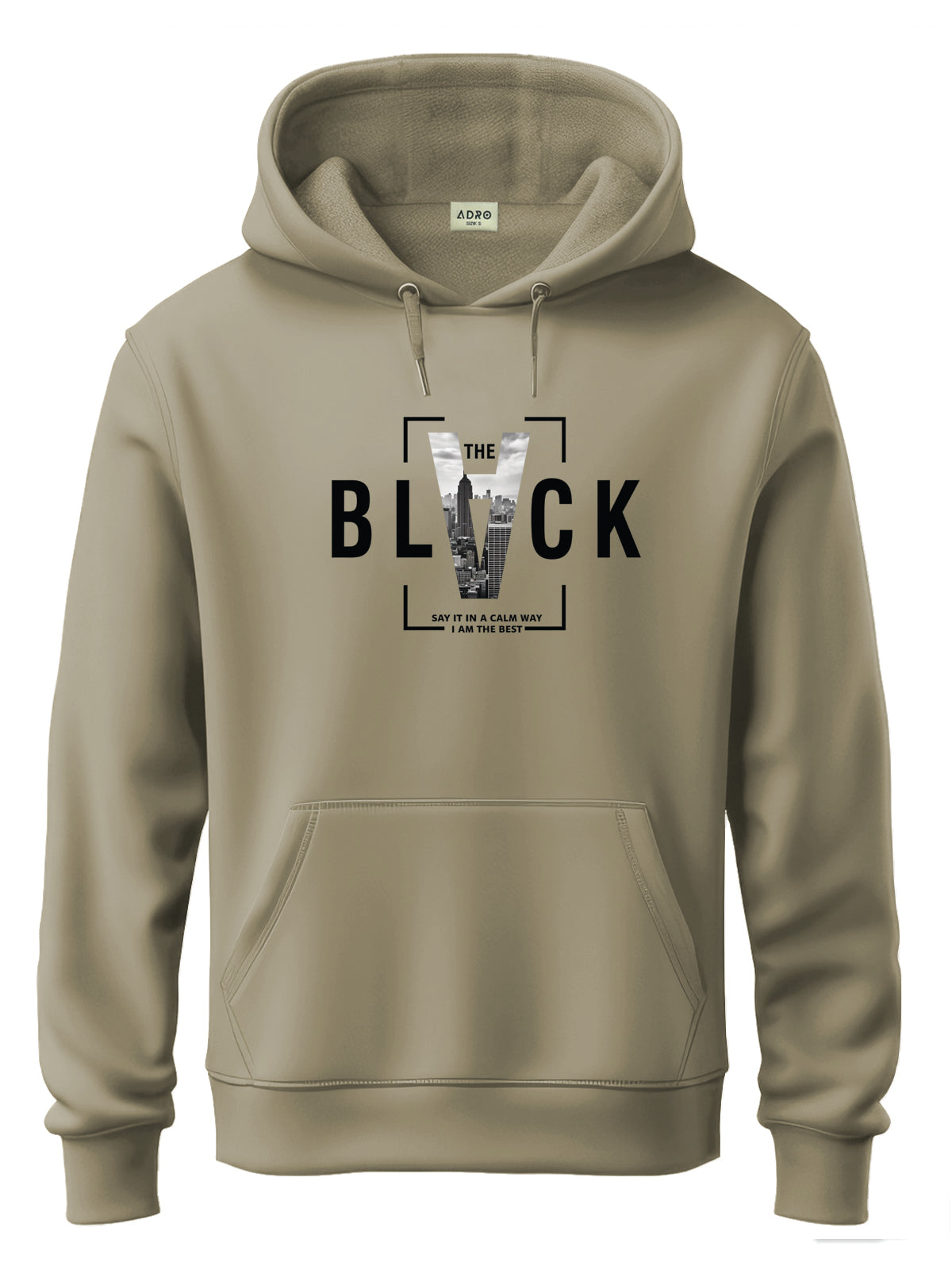 Men Beige Cotton Fleece Printed Hoodie