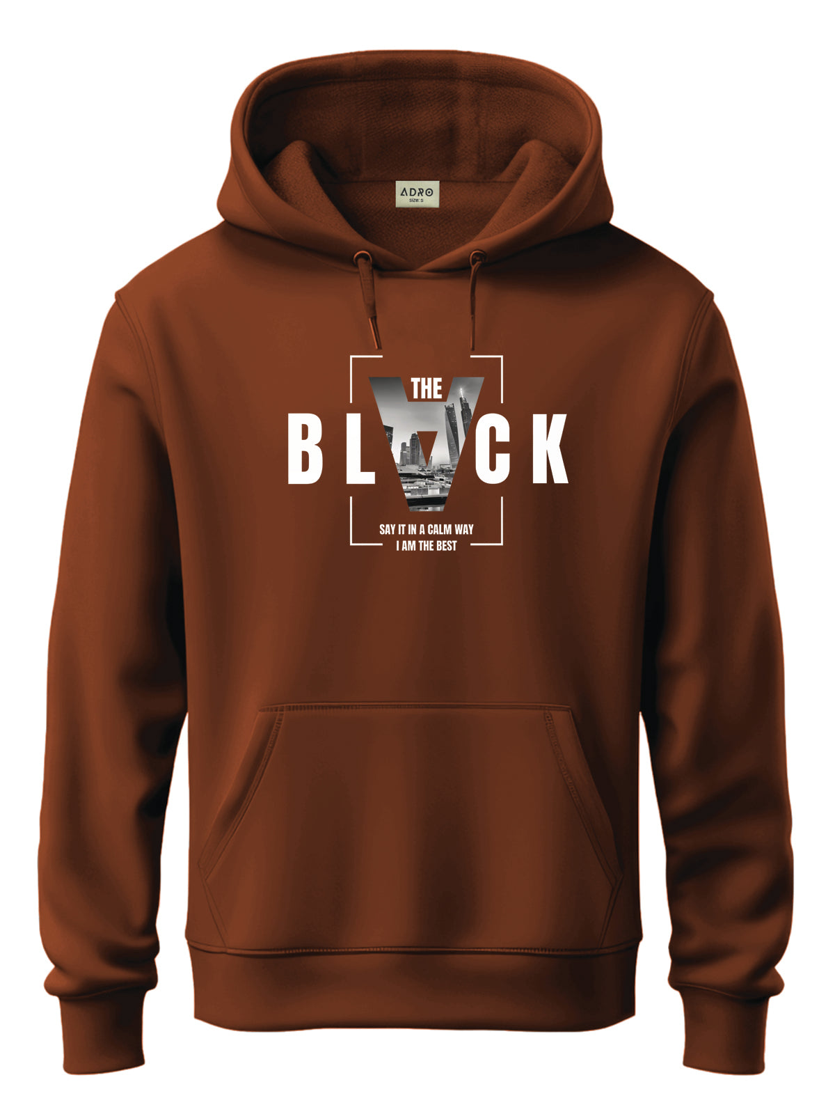 Men Brown Cotton Fleece Printed Hoodie