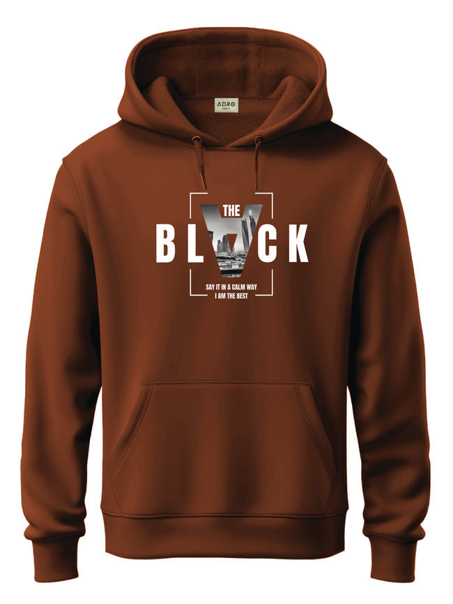 Men Brown Cotton Fleece Printed Hoodie