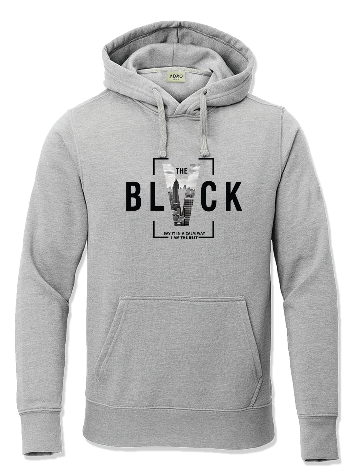Men Grey Cotton Fleece Printed Hoodie