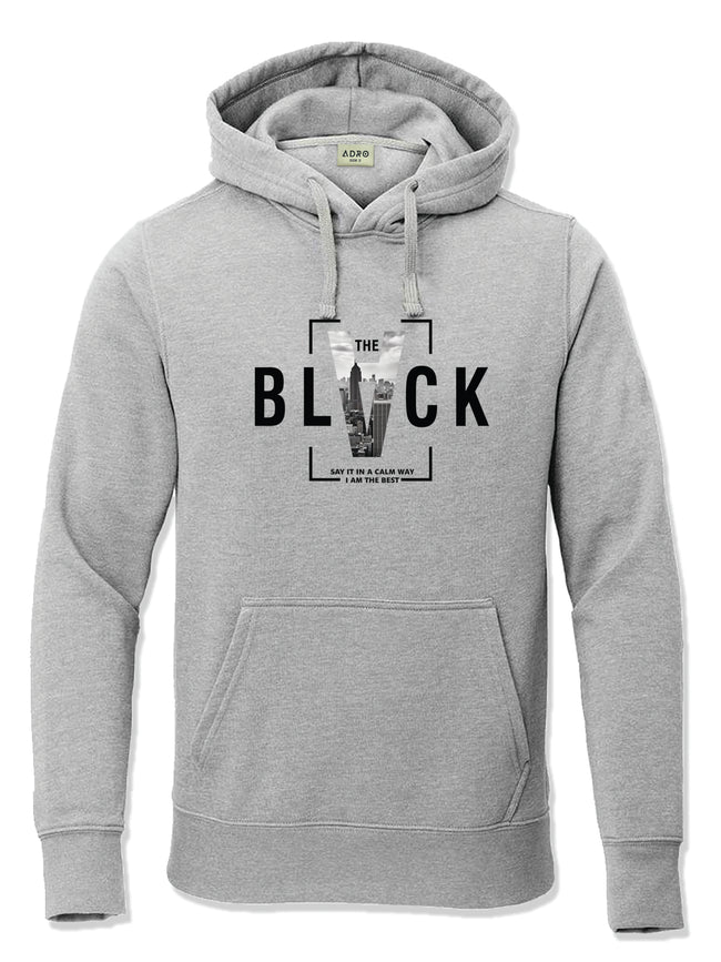 Men Grey Cotton Fleece Printed Hoodie