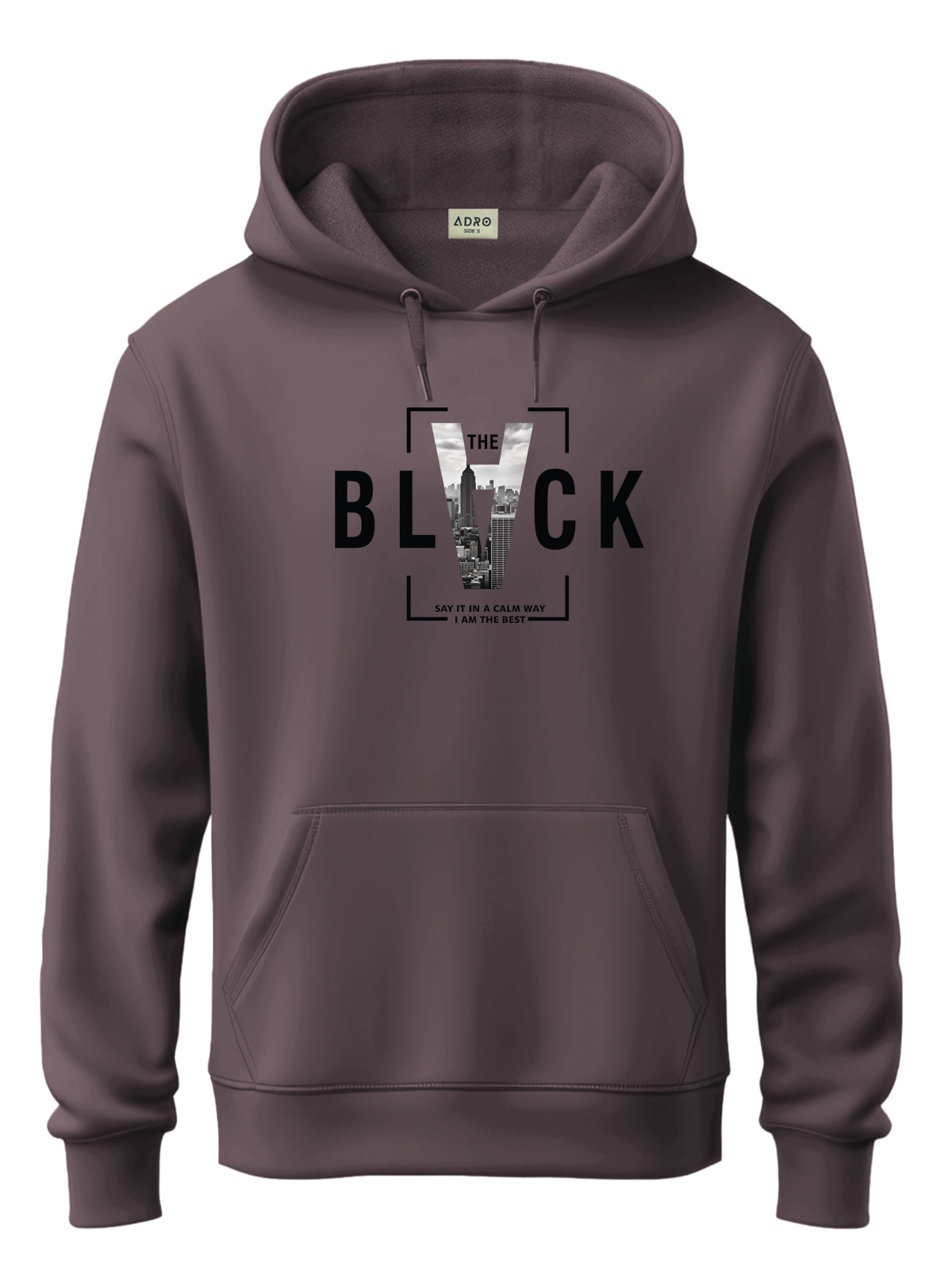 Men Mauve Cotton Fleece Printed Hoodie