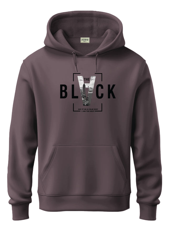Men Mauve Cotton Fleece Printed Hoodie