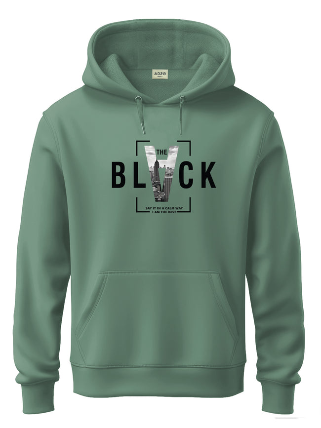 Men Green Cotton Fleece Printed Hoodie