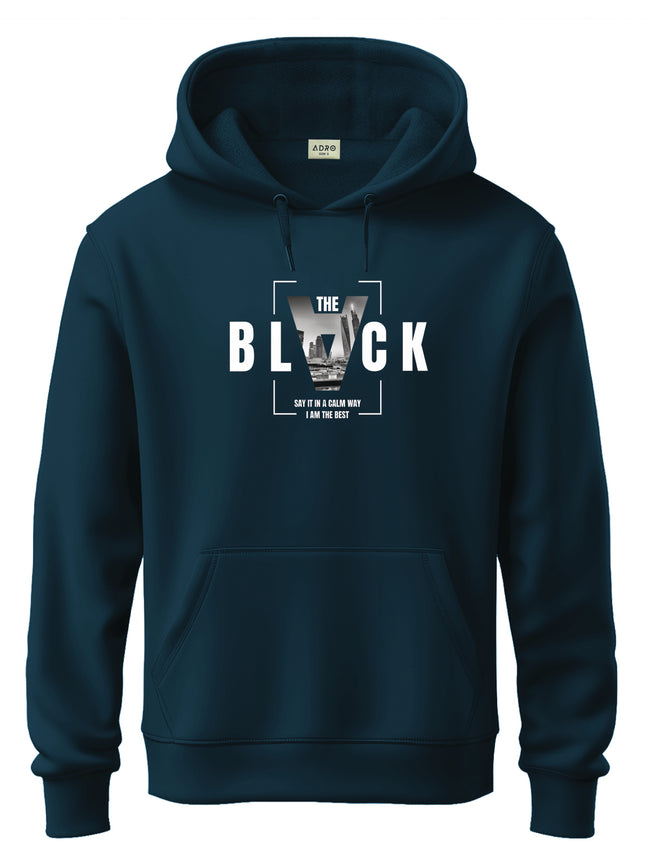 Men Teal Cotton Fleece Printed Hoodie
