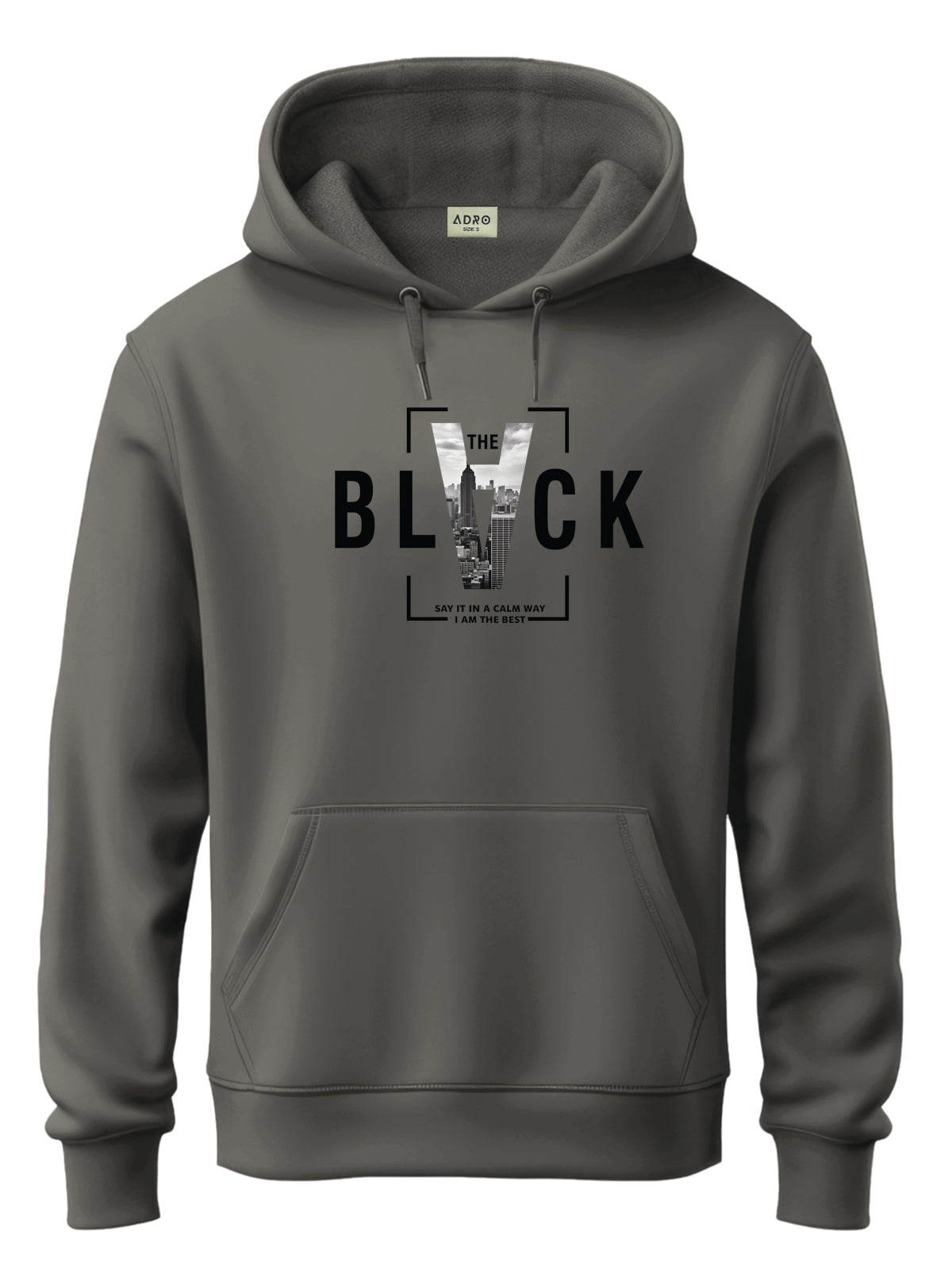 Men Grey Cotton Fleece Printed Hoodie