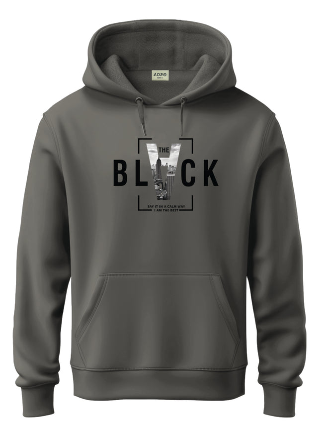 Men Grey Cotton Fleece Printed Hoodie
