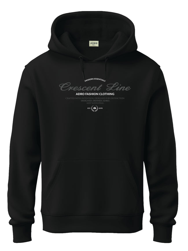 Men Black Cotton Fleece Printed Hoodie