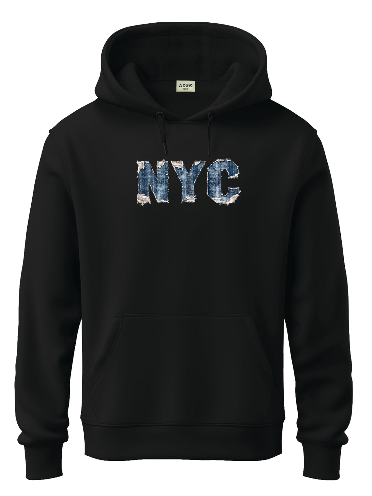 Men Black Cotton Fleece Printed Hoodie