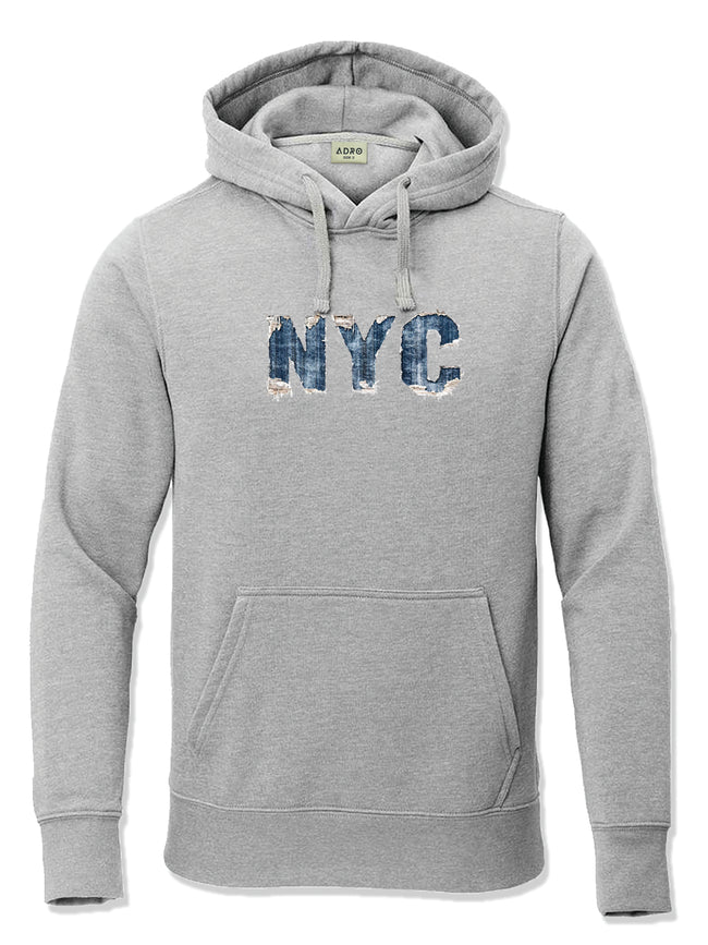 Men Grey Cotton Fleece Printed Hoodie