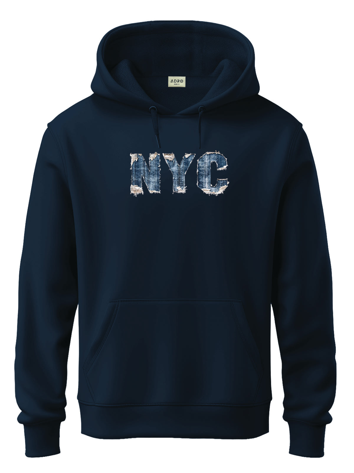 Men Blue Cotton Fleece Printed Hoodie