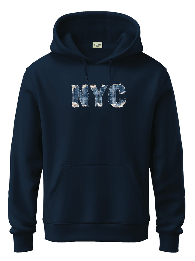Men Blue Cotton Fleece Printed Hoodie