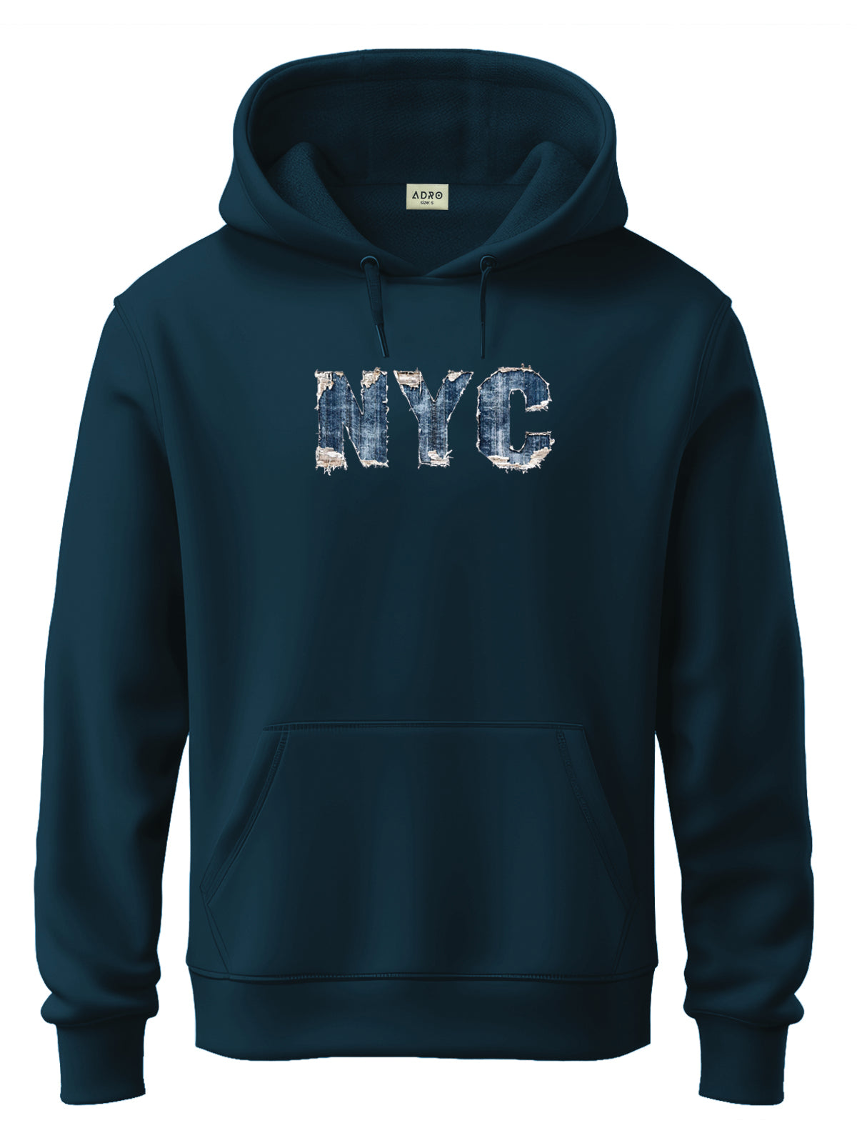Men Teal Cotton Fleece Printed Hoodie